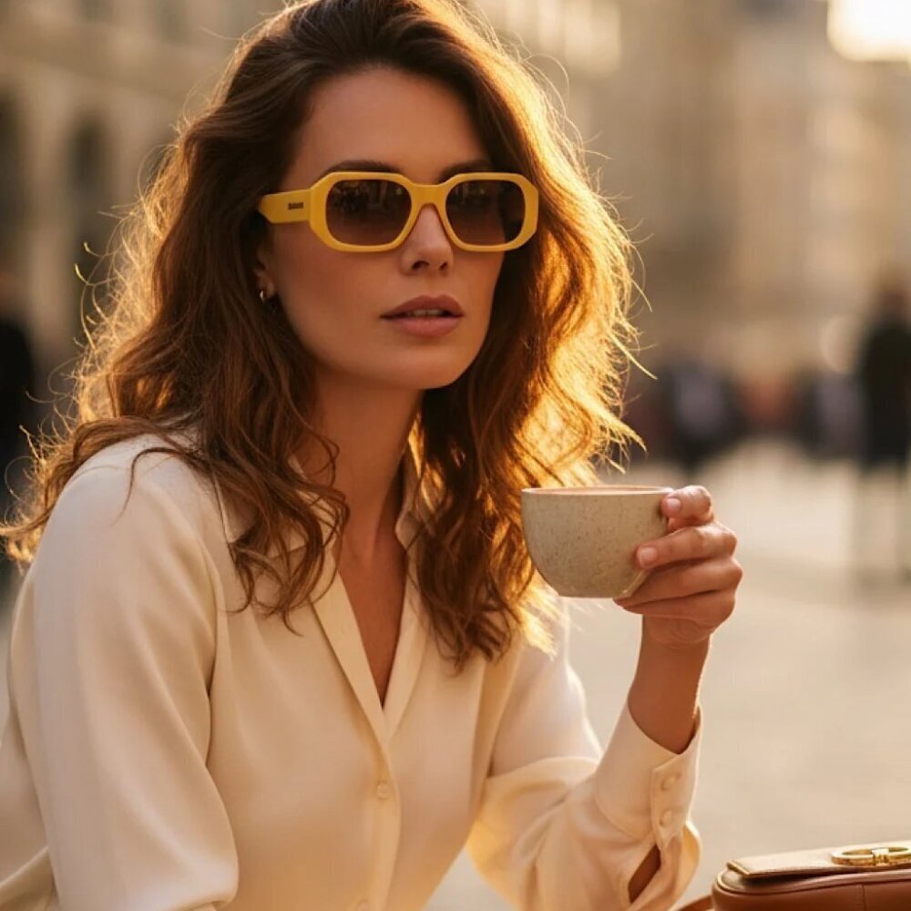 New Quay Hyped Up Sunflower Square Frame/Sepia Lens Retro Unisex Sunglasses NWT